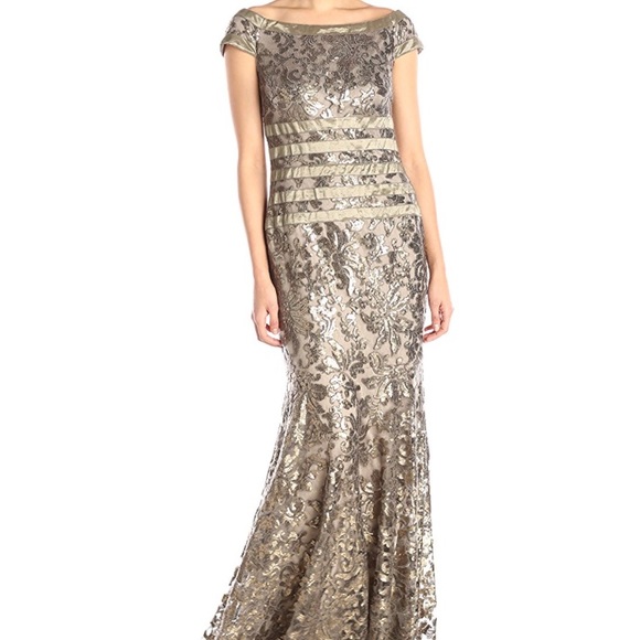 TADASHI SHOJI - Sequin Lace Gown (Smoke Pearl) NWT - Picture 2 of 7